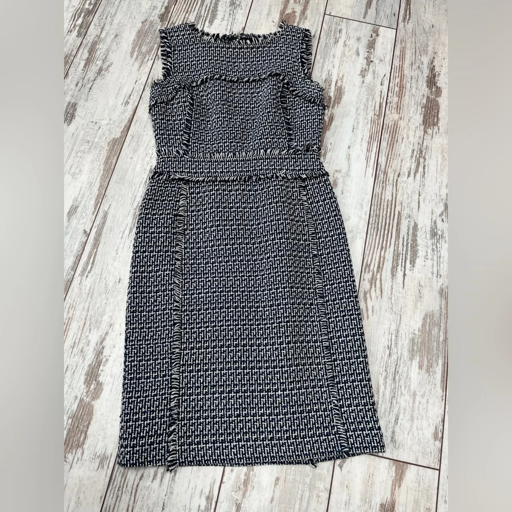 Tory Burch Petula Blue Tweed Fringe Sheath Dress Sleeveless Size 2